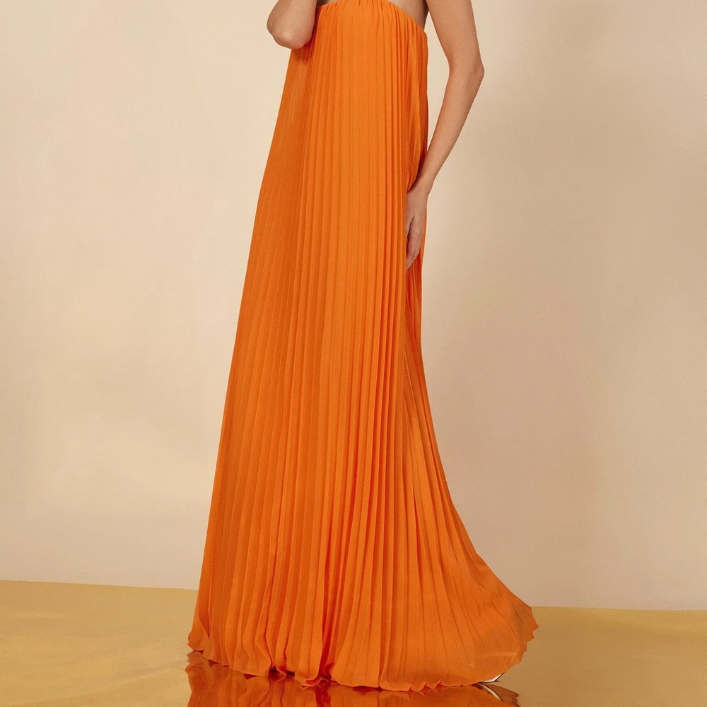 BCBGMaxAzria Orange Pleated Maxi Dress